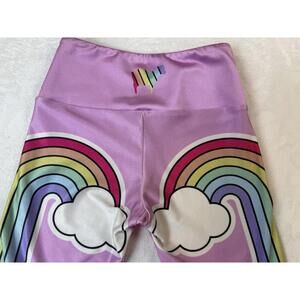 Goldsheep Pink Multicolor Striped Leggings Rainbow Clouds Size XXSmall